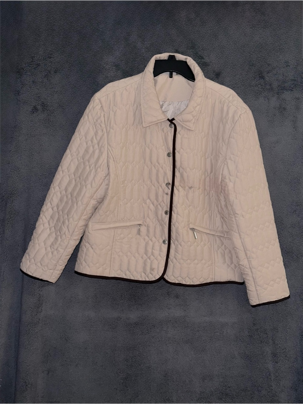 Jane Ashley Tan Quilted Jacket with Dark Brown Trim Size XL